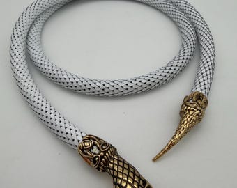 Vintage D.L. Auld White Snake Necklace, Convertible Belt, Blue Eyes (NOS)