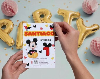 Editable Mickey Ears Birthday Invitation, First Birthday Boy Invite (Digital Download)