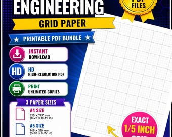 half Inch Engineering Grid paper, Square Graph Paper, A4 A5 US Letter, Instant Download