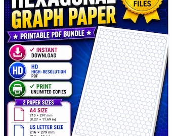 Paquete de papel cuadriculado hexagonal de media pulgada / PDF imprimible en tamaños A4 y Carta estadounidense