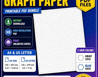 1 CM Hexagonal Graph Paper Bundle | A4, US Letter Printable Hex Grid (Digital Download)