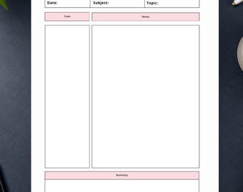 Blank Cornell Notes Printable, Cornell Notes Template PDF, College Note Taking Pages, Instant Download