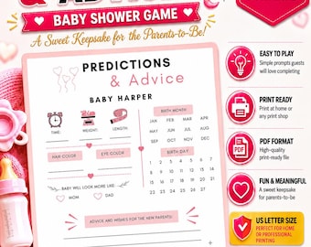Baby Shower Predictions Advice Game | Pink Minimalist Activity (PDF Download)