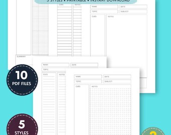 Cornell Notes Printable Template PDF, Cornell Notes Bundle, Note Taking PDF, Study Notes Template, US Letter & A4 Instant Download