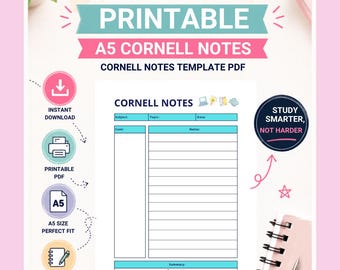 A5 Cornell Notes, Quick Note Taking Printable, Cornell Notes Template PDF, Note Taking PDF, Planner Inserts, Printable and Instant Download