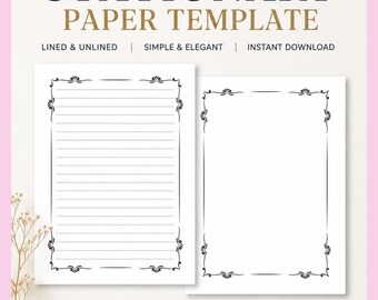 Plantilla de papel de papelería imprimible, páginas de escritura minimalistas con líneas y sin líneas (tamaño A4/Carta estadounidense)