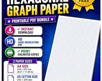 1/3 Inch Hexagon Graph Paper Bundle | Printable A4 & US Letter PDF