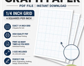 Printable Graph Paper PDF | Quarter Inch Graph Paper with Bold 1 Inch Grid | Gray & Blue Pages | Instant Download