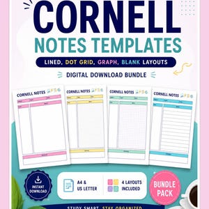 Cornell Notes Vorlagen | Lined, Dot Grid, Graph, Blank Layouts (Digital Download BUNDLE)