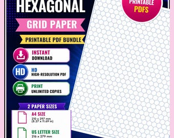1 CM Hexagonal Graph Paper Bundle | A4, US Letter Printable Hex Grid (Digital Download)