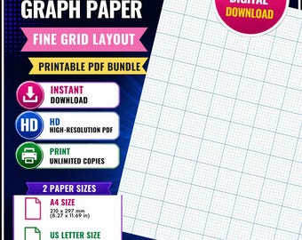 1/8 Zoll Millimeterpapier druckbares PDF | Maßpapier mit feiner Gitterstruktur | A4, A5 und US Letter Größen | Blau - Graues Rasterpapier | Sofort Download