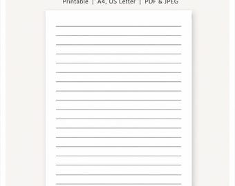 Papel de escritura rayado imprimible / Páginas de papelería con líneas sencillas (PDF y JPEG) / Papel para escribir en la escuela / Papel para cuaderno / Descarga instantánea