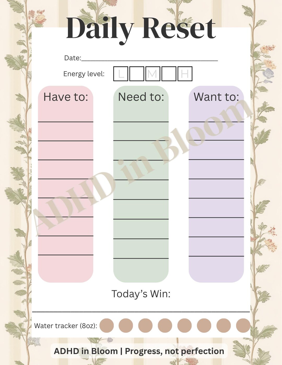 ADHD Daily Reset Planner | Printable To-do List for Neurodivergent Moms ...