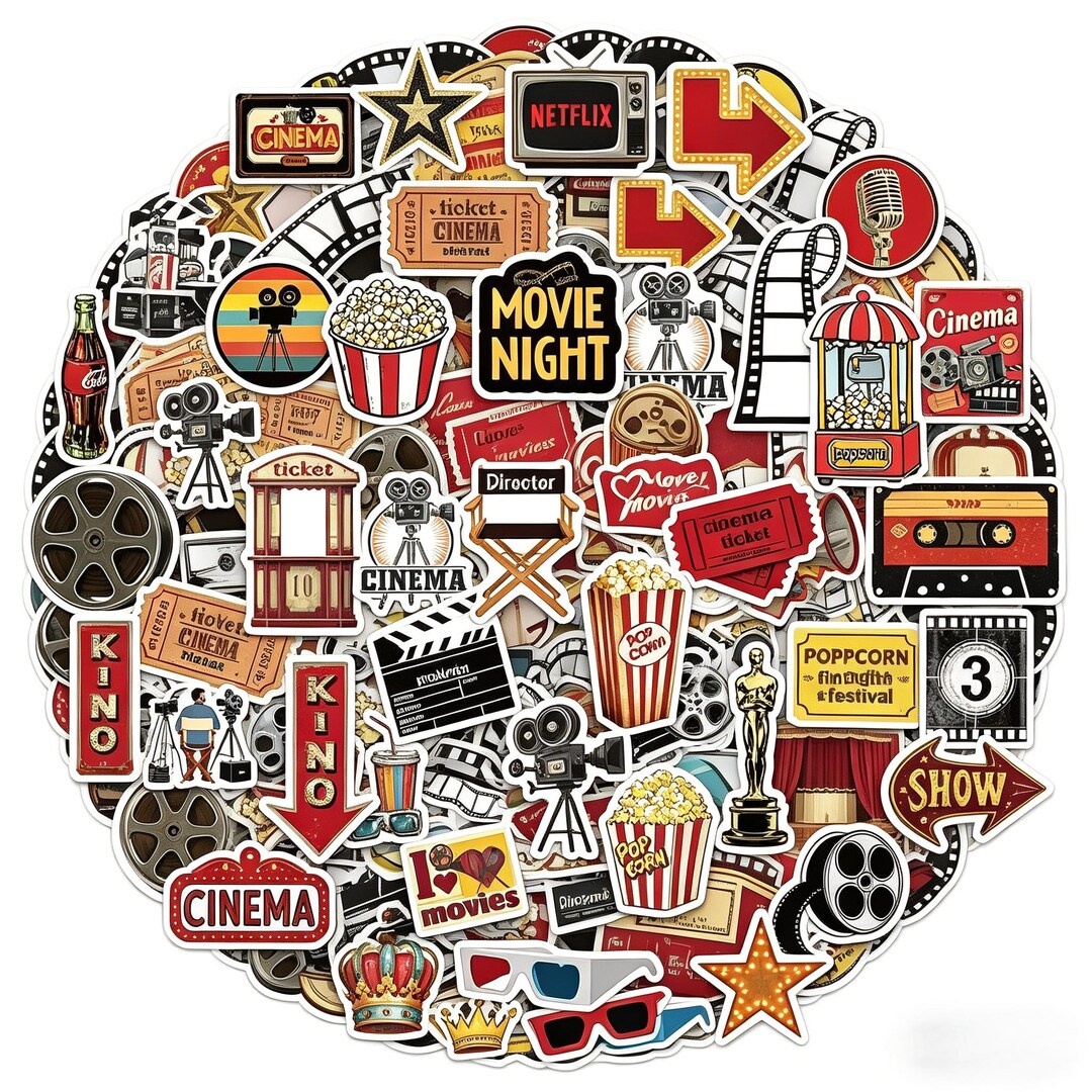 Cinema Sticker Pack, Movie Night Vinyl Decals, Popcorn, Tickets ...