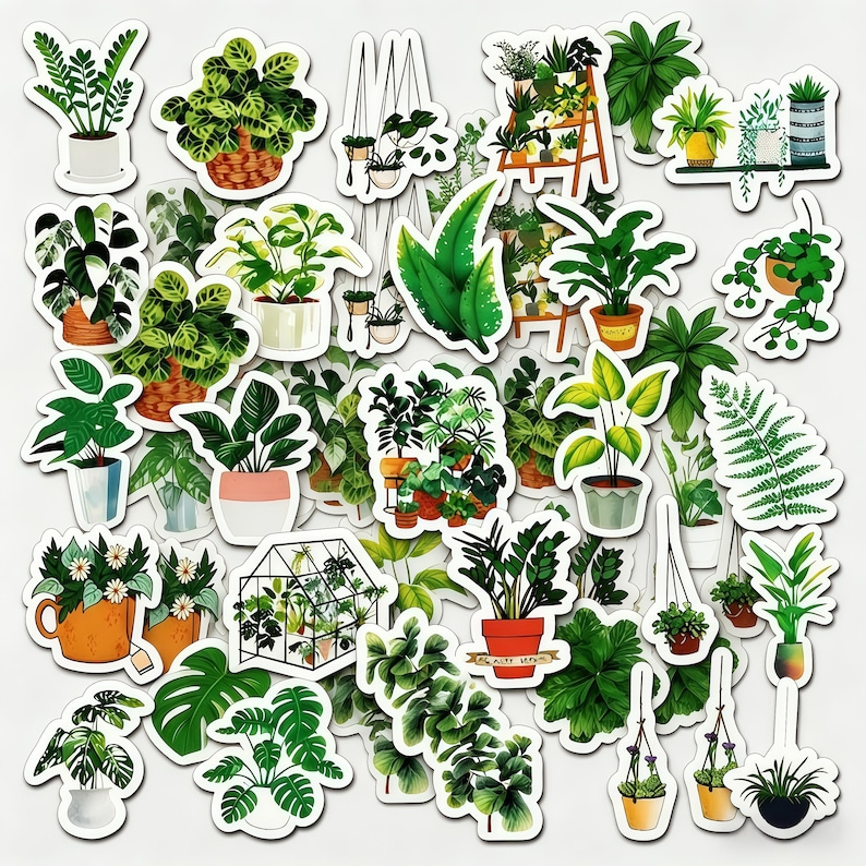 Virtual Plant Sticker Greenery Plant Stickers, Indoor Garden Vinyl Decals, Tropical ...