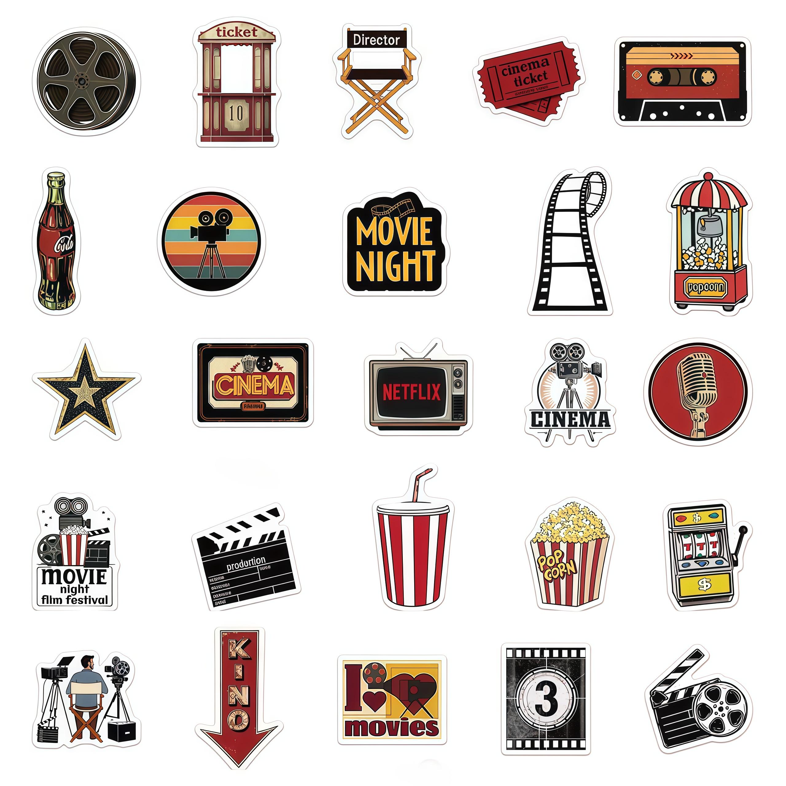 Cinema Sticker Pack, Movie Night Vinyl Decals, Popcorn, Tickets ...
