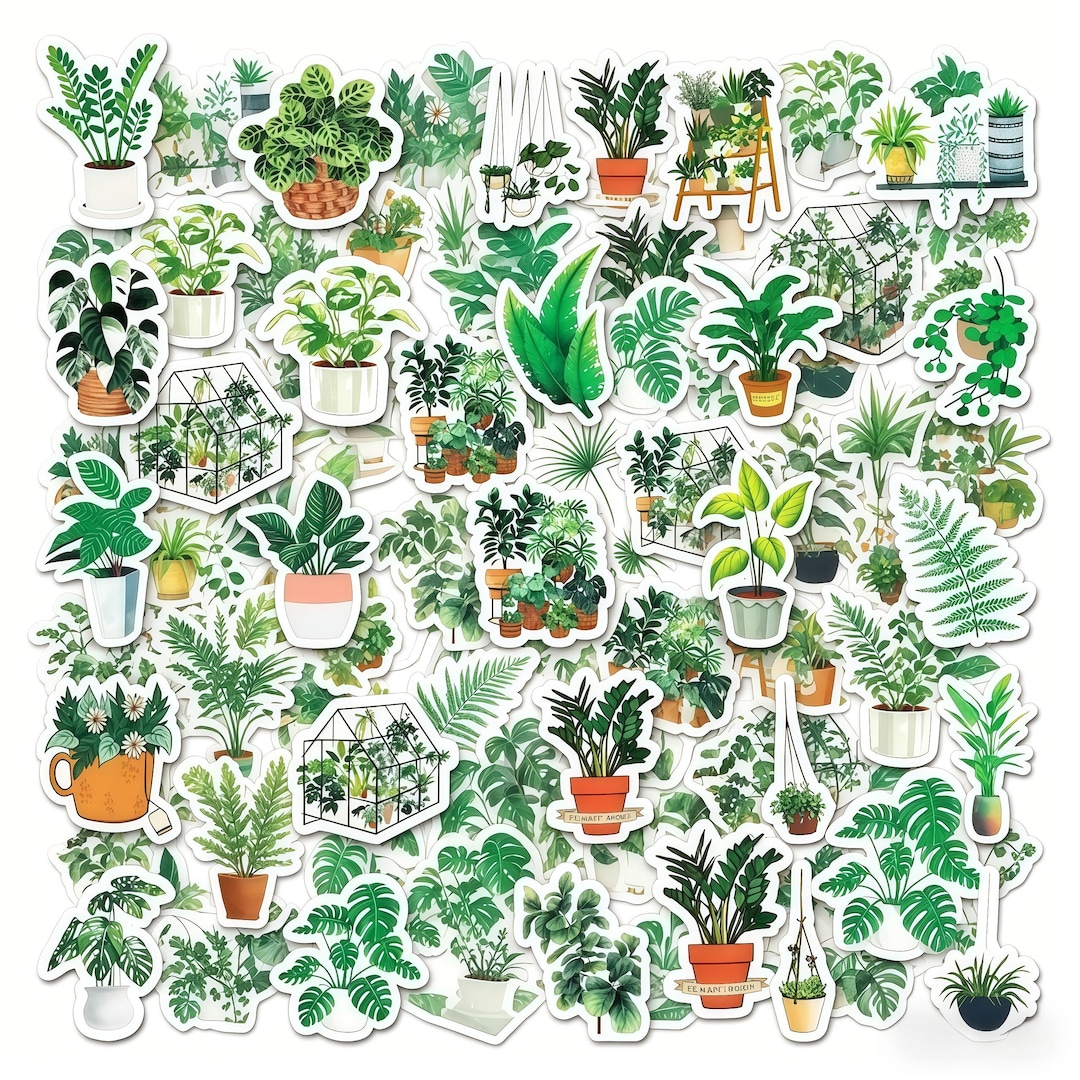 Virtual Plant Sticker Greenery Plant Stickers, Indoor Garden Vinyl Decals, Tropical ...