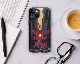 Motivational iPhone Case, It's a Brand New Day NYC Skyline Phone Case, Comic Book Hero Quote Tough Case, Fresh Start Gift for Her