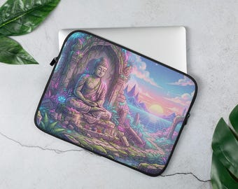 Vaporwave Buddha Laptop Sleeve, Aesthetic Laptop Case, Zen Tech Accessory, Retro Anime Laptop Cover, Gift for Students & Creators
