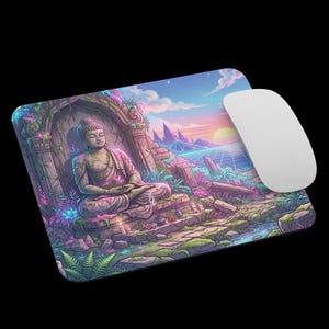 Mousepad Vaporwave Buddha, Decoração Estética para Mesa, Mousepad Zen para Jogos, Tapete de Mesa Retrô Anime, Presente para Gamers e Criadores