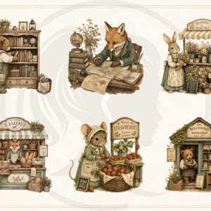 Woodland Storybook Lifestyle Clipart Bundle, Cottagecore Woodland Animals, Cozy Scenes (Digital Download) image 6