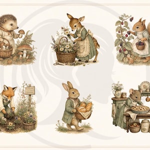 Woodland Storybook Lifestyle Clipart Bundle, Cottagecore Woodland Animals, Cozy Scenes (Digital Download) image 3