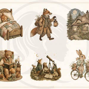Woodland Storybook Lifestyle Clipart Bundle, Cottagecore Woodland Animals, Cozy Scenes (Digital Download) image 8