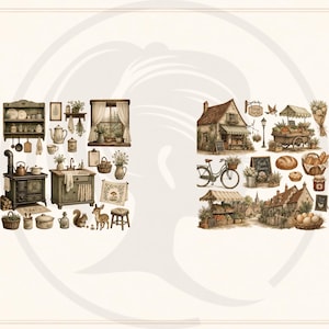 Woodland Storybook Lifestyle Clipart Bundle, Cottagecore Woodland Animals, Cozy Scenes (Digital Download) image 11