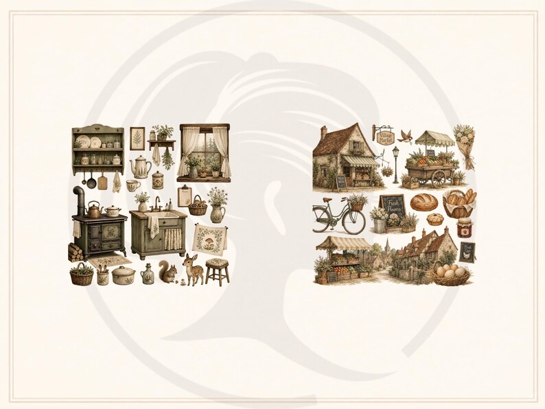 Woodland Storybook Lifestyle Clipart Bundle, Cottagecore Woodland Animals, Cozy Scenes (Digital Download) image 11