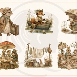 Woodland Storybook Lifestyle Clipart Bundle, Cottagecore Woodland Animals, Cozy Scenes (Digital Download) image 9