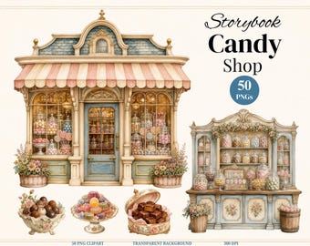 Vintage Candy Shop Clipart Bundle, 50 Victorian Sweet Shop Clipart, Victorian Confectionery PNG, Commercial Use PNG