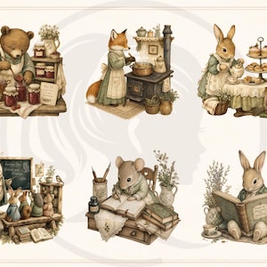 Woodland Storybook Lifestyle Clipart Bundle, Cottagecore Woodland Animals, Cozy Scenes (Digital Download) image 4