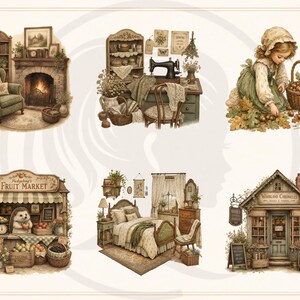 Woodland Storybook Lifestyle Clipart Bundle, Cottagecore Woodland Animals, Cozy Scenes (Digital Download) image 7
