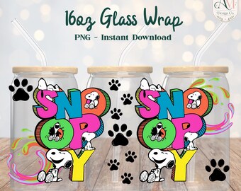 Emballage de verre de 16 oz inspiré de Snoopy PNG - TÉLÉCHARGEMENT NUMÉRIQUE