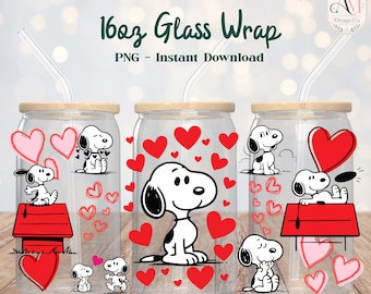Emballage de verre de 16 oz inspiré de Snoopy PNG - TÉLÉCHARGEMENT NUMÉRIQUE