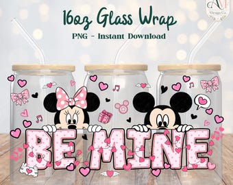 Papier d'emballage en verre de 16 oz inspiré de la Saint-Valentin de Disney Mouse PNG - TÉLÉCHARGEMENT NUMÉRIQUE