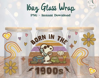 Emballage de verre de 16 oz inspiré de Snoopy PNG - TÉLÉCHARGEMENT NUMÉRIQUE