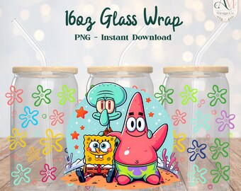 Sponge and Friends 16oz Glass Wrap PNG - DIGITAL DOWNLOAD