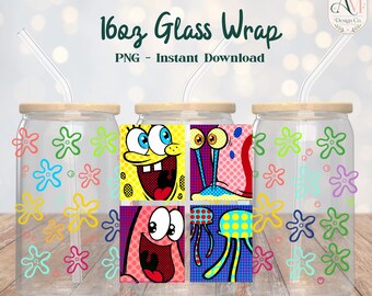 Sponge and Friends 16oz Glass Wrap PNG - DIGITAL DOWNLOAD