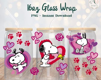 Emballage de verre de 16 oz inspiré de Snoopy PNG - TÉLÉCHARGEMENT NUMÉRIQUE