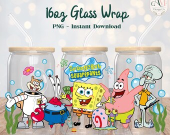 Sponge and Friends 16oz Glass Wrap PNG - DIGITAL DOWNLOAD