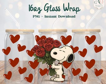 Snoopy Inspired 16oz Glass Wrap PNG - DIGITAL DOWNLOAD