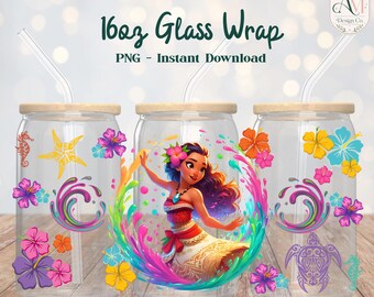 Papier d'emballage en verre de 16 oz d'inspiration princesse PNG - TÉLÉCHARGEMENT NUMÉRIQUE