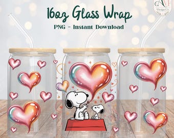 Emballage de verre de 16 oz inspiré de Snoopy PNG - TÉLÉCHARGEMENT NUMÉRIQUE