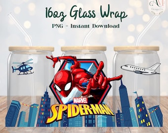 Emballage de verre de super-héros de 16 oz PNG - TÉLÉCHARGEMENT NUMÉRIQUE