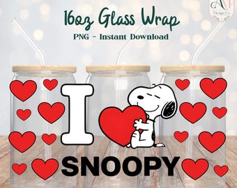 Emballage de verre de 16 oz inspiré de Snoopy PNG - TÉLÉCHARGEMENT NUMÉRIQUE