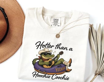 Hotter Than A Hoochie Coochie Comfort Colors Shirt, Vintage Country Music Mens Tshirt, Retro Western Cowboy Hat Tee, Southern Festival Top