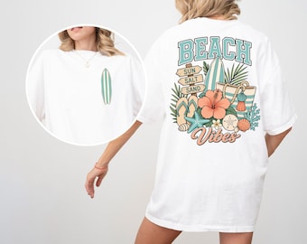 Retro Beach Vibes Comfort Colors Shirt, Vintage Surfboard Graphic Tee, Tropical Summer Vacation Top