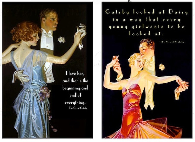 Valentine Art Deco Gatsby LOVE Quote Set of Eight Romantic Etsy