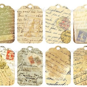 French Script Digital Collage Vintage Style TAGS for Cards, ATC, Scrapbooks, Invites, Albums image 1